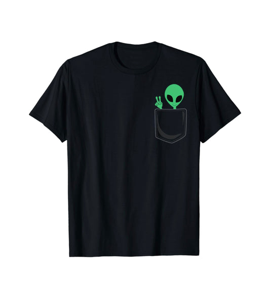 Alien In Pocket Peace Sign Universe UFO T-Shirt